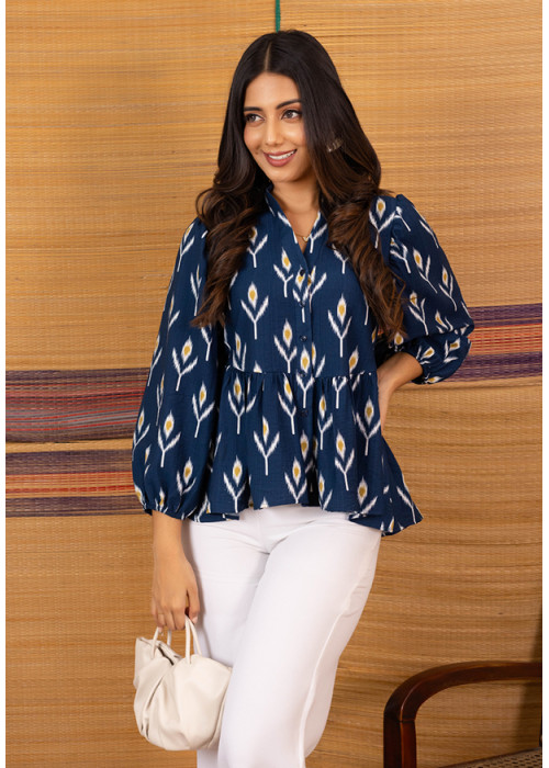 BLUE AURA BISHOP SLEEVE TOP